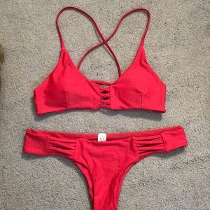 wine red cheeky and strappy bikini